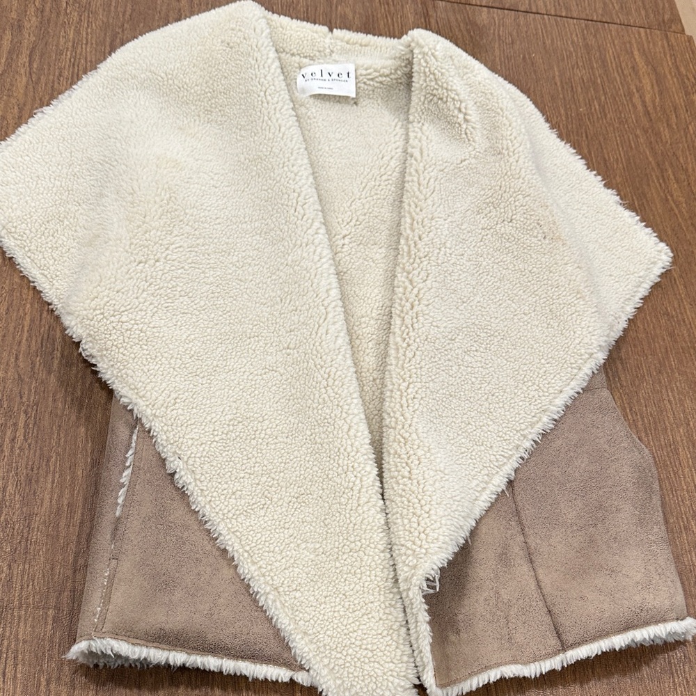 Velvet Faux Shearling Vest in Cream and Tan Size Petite